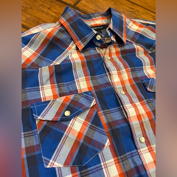 Double Pump western shirt men’s Large blue red plaid button pearl snap Cowboy - Picture 9 of 12
